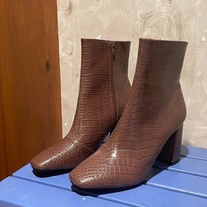 Lulus My Generation Brown Crocodile High Heel Mid-Calf Boots